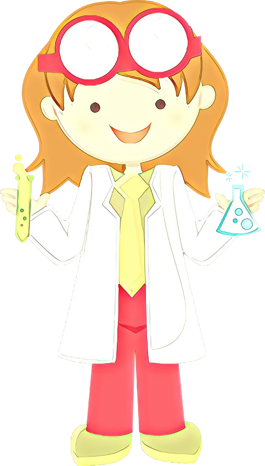 Cartoon Young Scientist Girl Holding Flasks