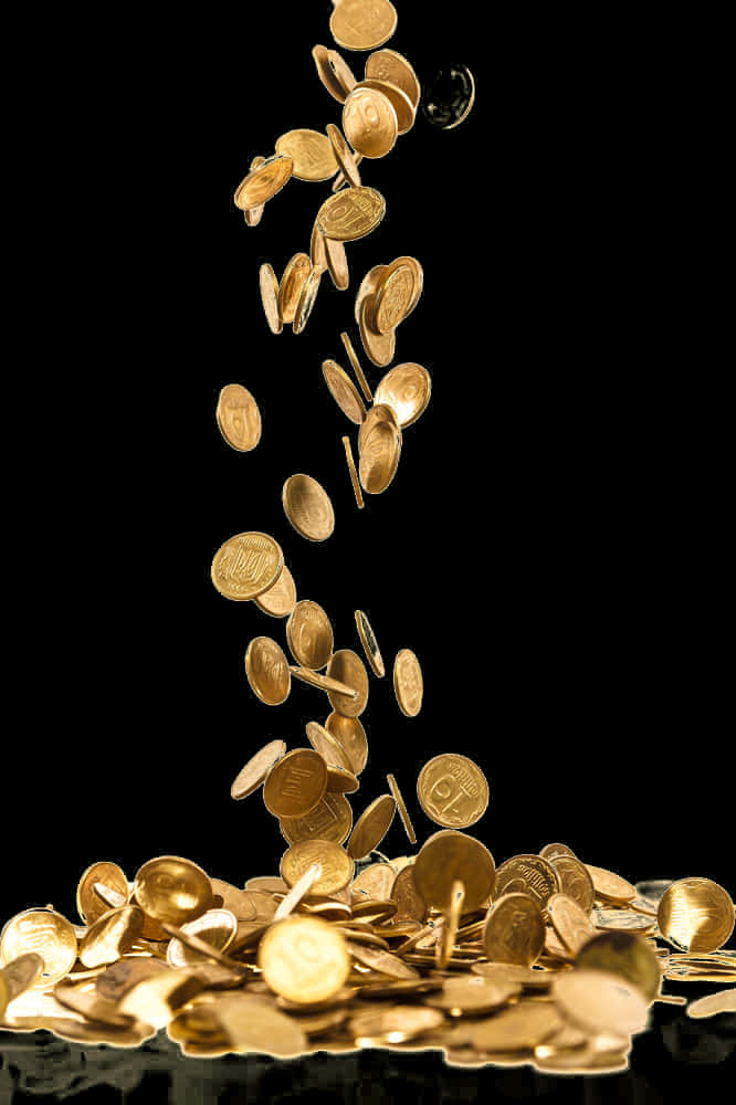 Cascading Gold Coins Black Background