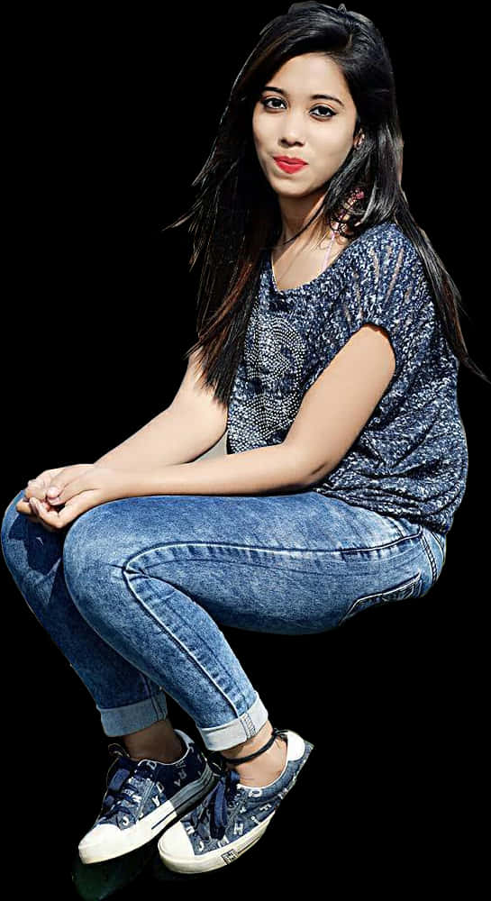 Casual Seated Girl P N G Image