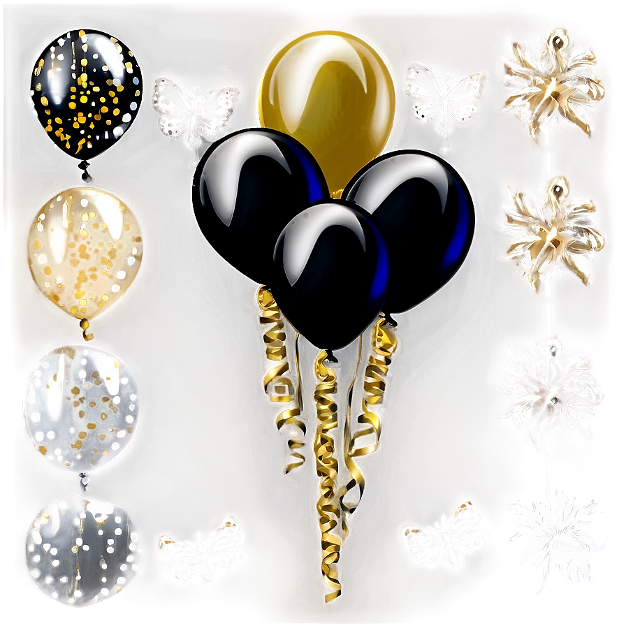 Celebratory Black And Gold Balloons Png Fko