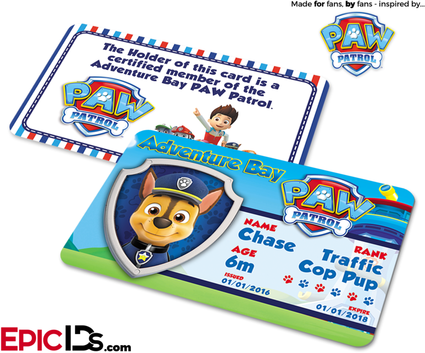 Chase Paw Patrol I D Cards