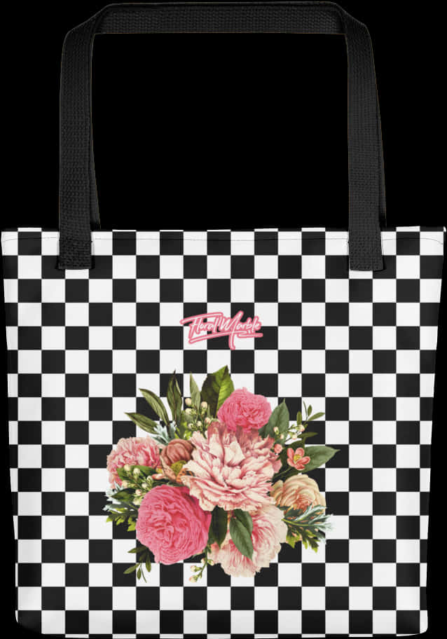 Checkered Floral Tote Bag