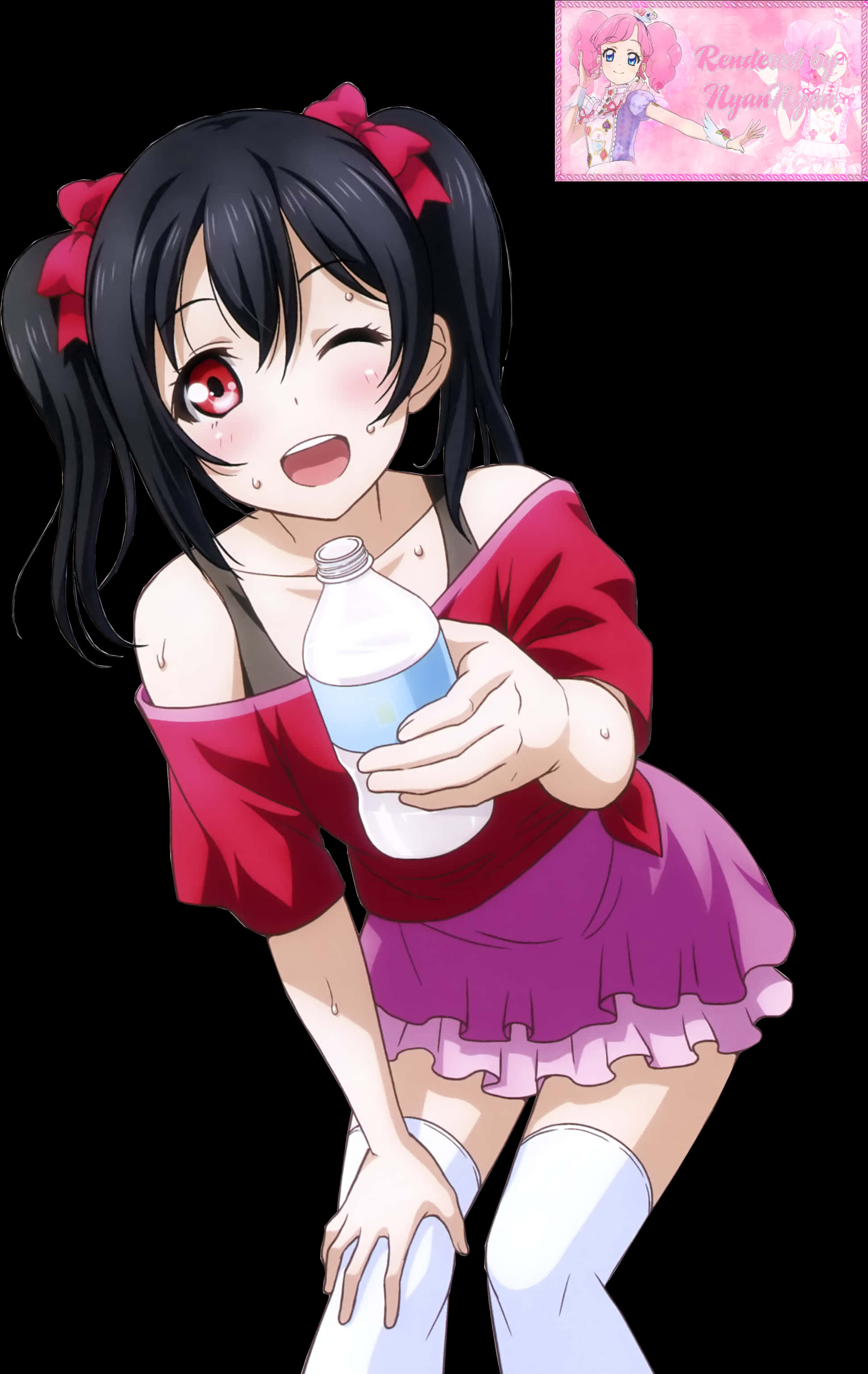 Cheerful Anime Girl With Water Bottle