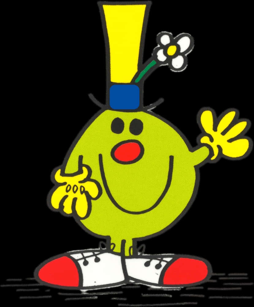 Cheerful Cartoon Character With Flower Hat
