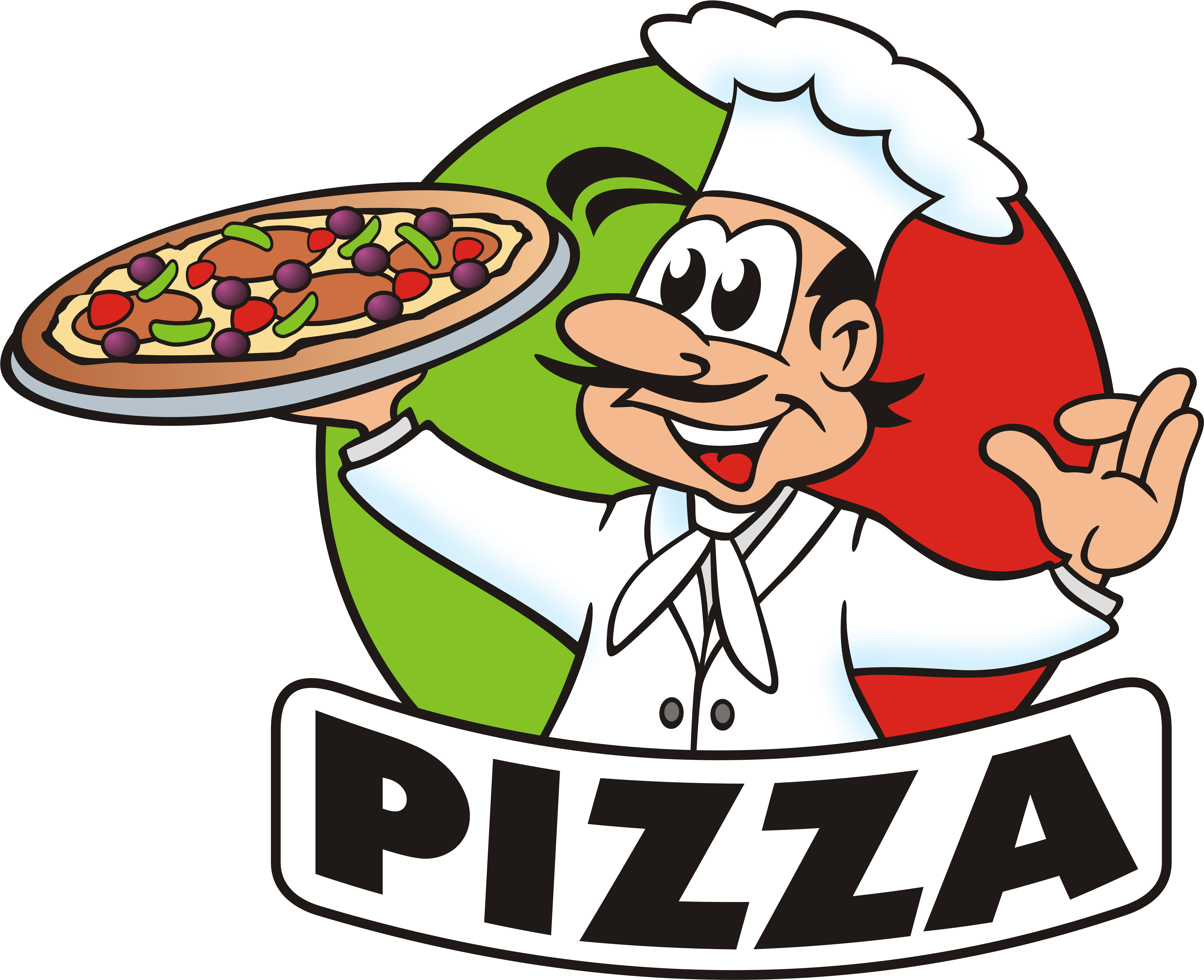 Cheerful Chef Holding Pizza Clipart