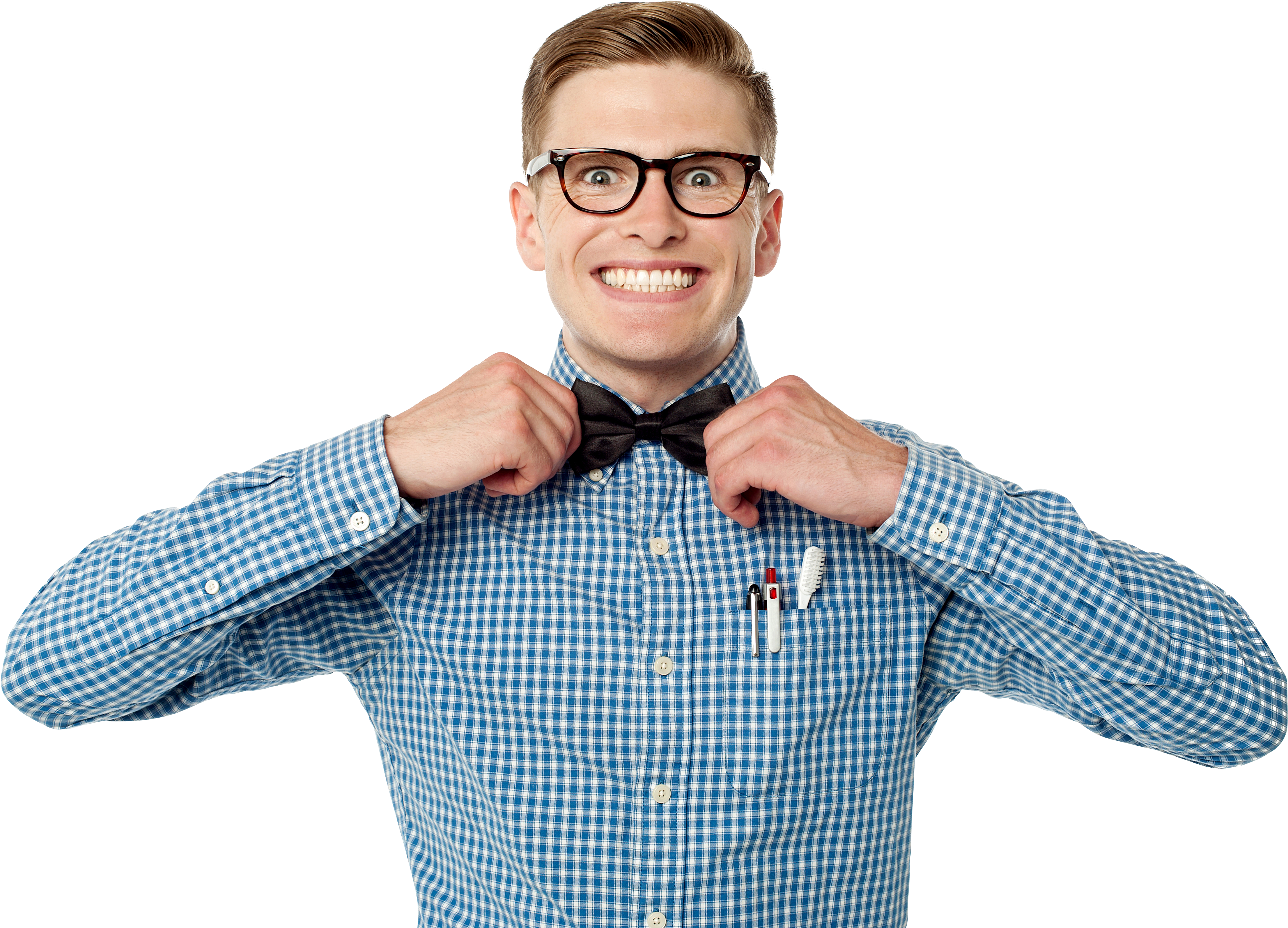 Cheerful Man Adjusting Bowtie