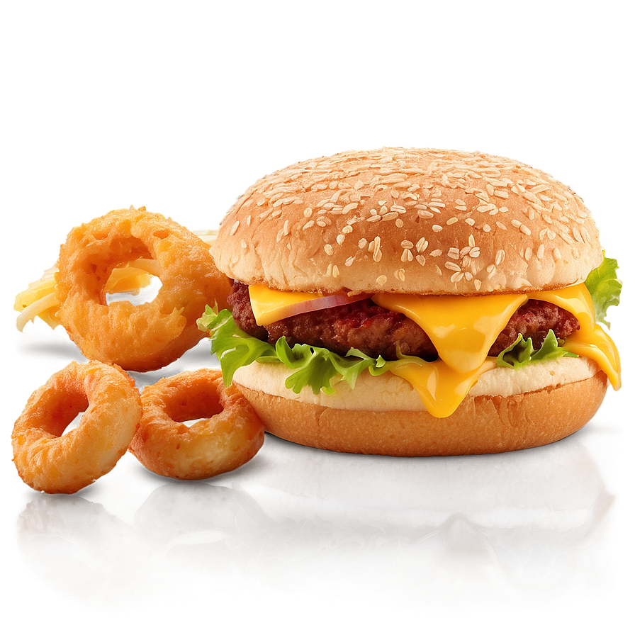 Cheeseburger And Onion Rings Png Vll58