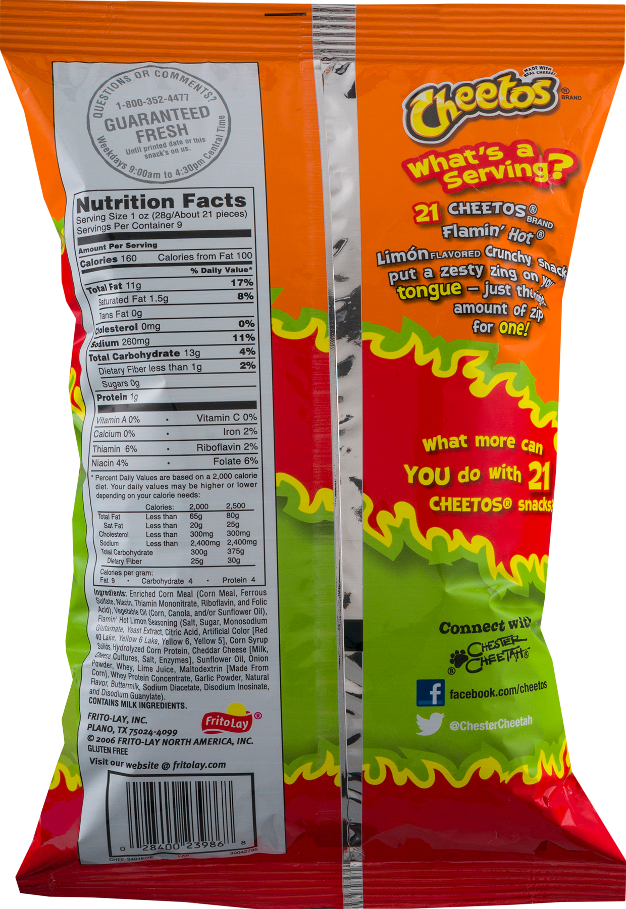 Cheetos Flamin Hot Limon Nutrition Label