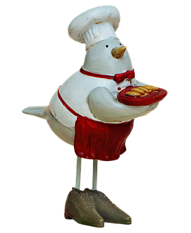 Chef Bird Holding Hotdog Sculpture