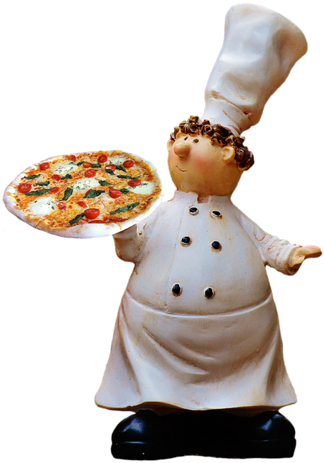 Chef Figurine Holding Pizza