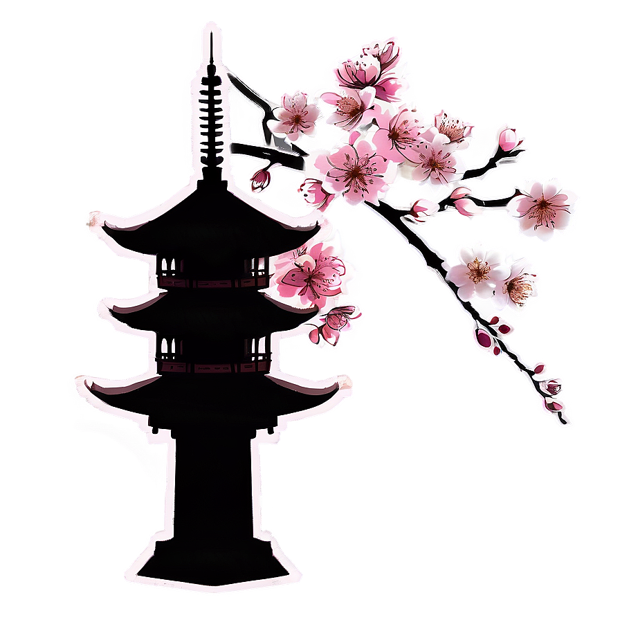 Cherry Blossom And Pagoda Silhouette Png 6