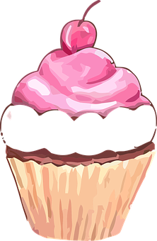 Cherry Topped Chocolate Cupcake Illustration