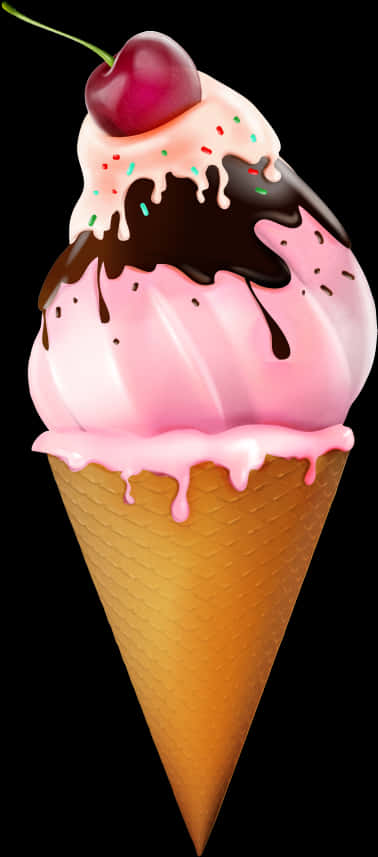 Cherry Topped Ice Cream Cone Clipart