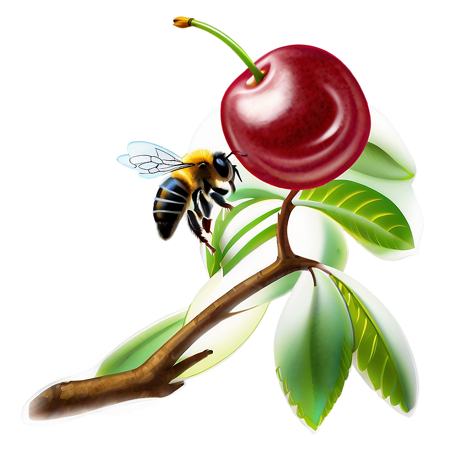 Cherry Tree And Bee Png Hml