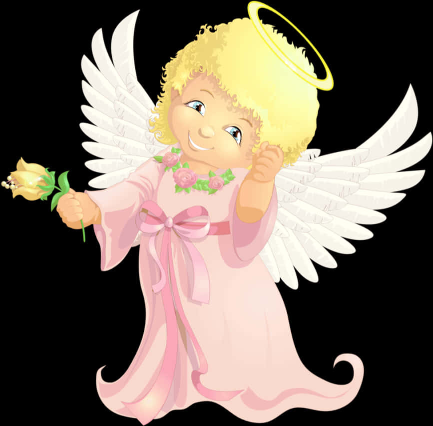 Cherubic Angel Holding Flower