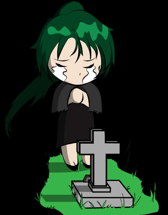 Chibi Character Mourningat Gravestone