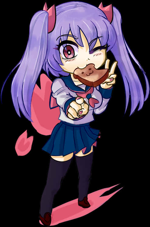 Chibi Demon Girl Eating Chocolate