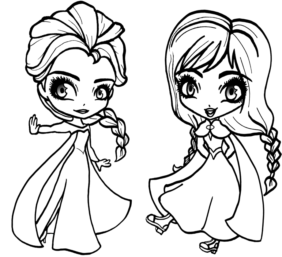 Chibi Elsaand Anna Coloring Page