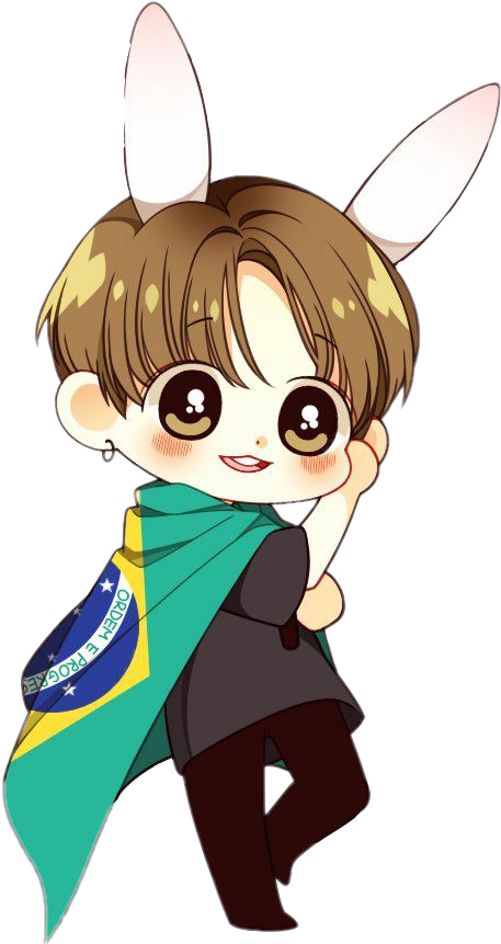 Chibi_ Jungkook_with_ Bunny_ Ears_and_ Brazil_ Flag