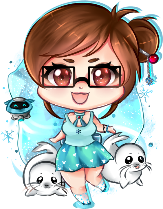 Chibi_ Mei_ Overwatch_with_ Robotic_ Companion_and_ Seals