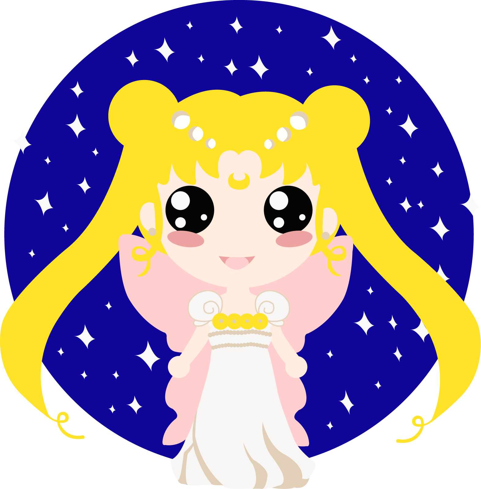 Chibi Moon Character Stars Background