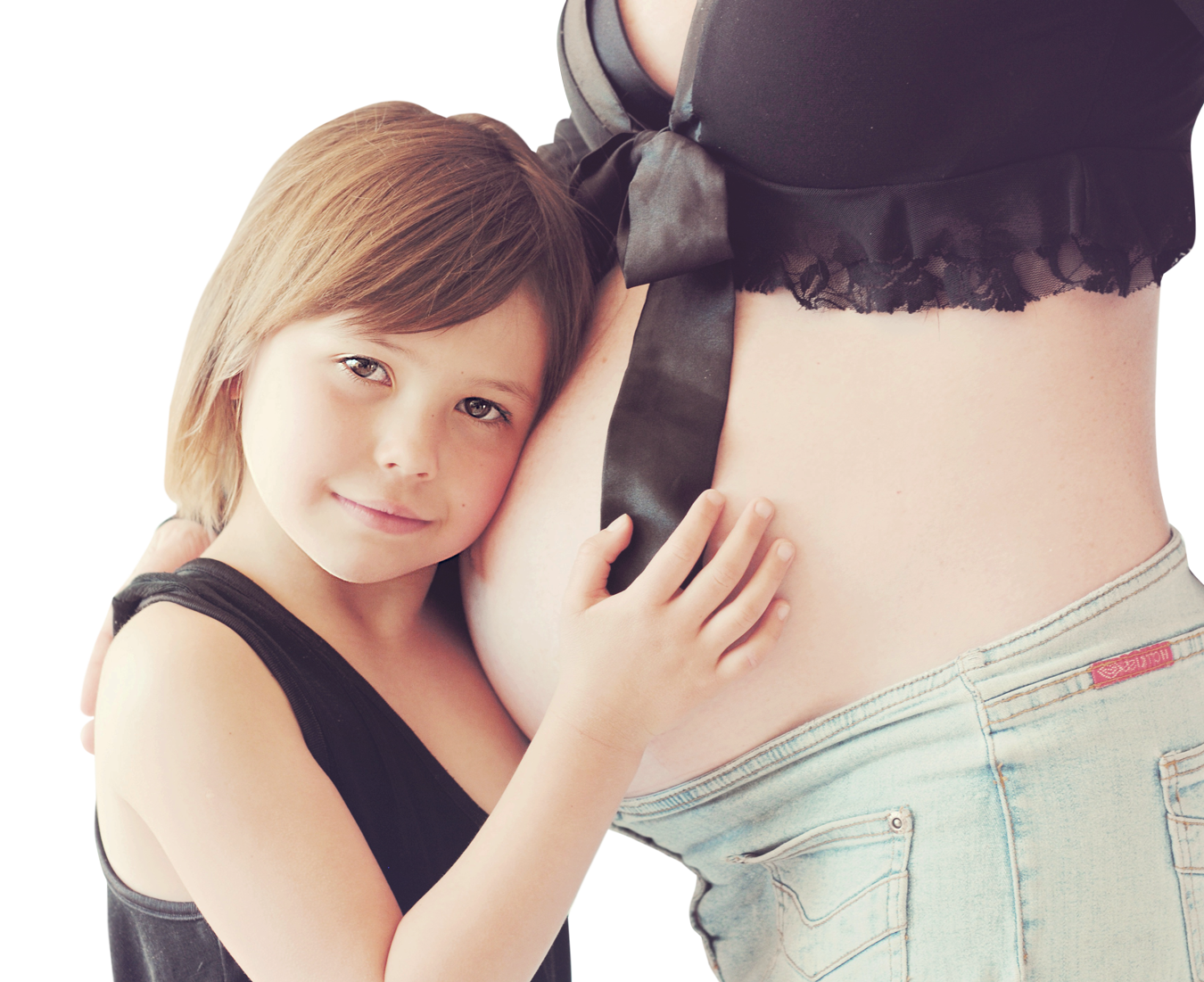 Child Embracing Pregnant Mother Belly