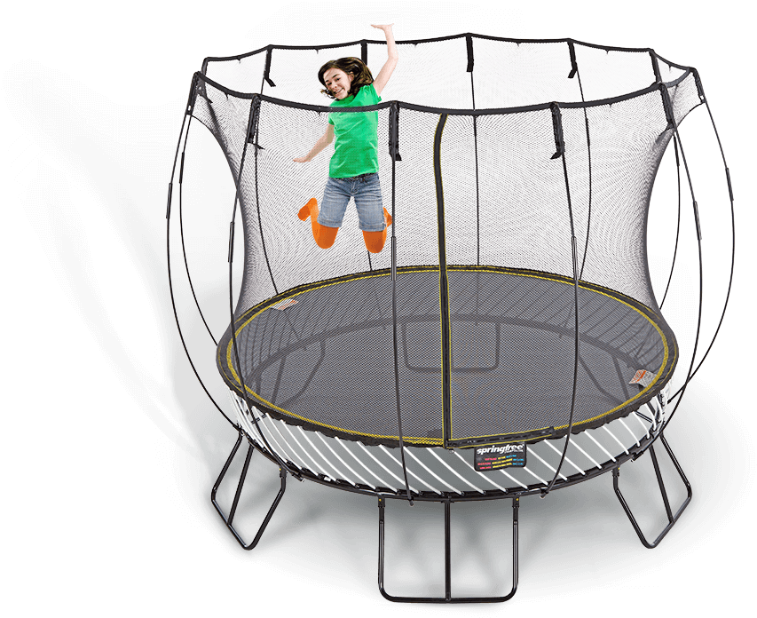 Child Jumpingon Safety Net Trampoline