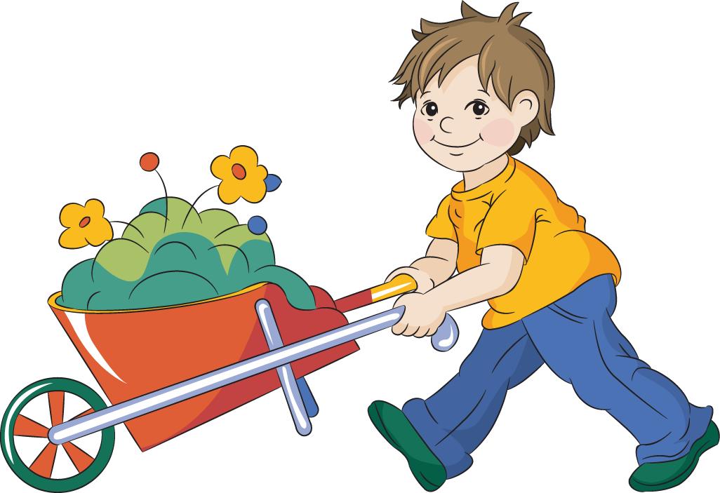 Child Pushing Wheelbarrow Illustration