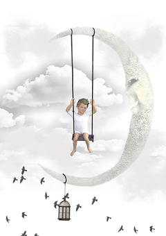 Child Swingingon Moon Fantasy