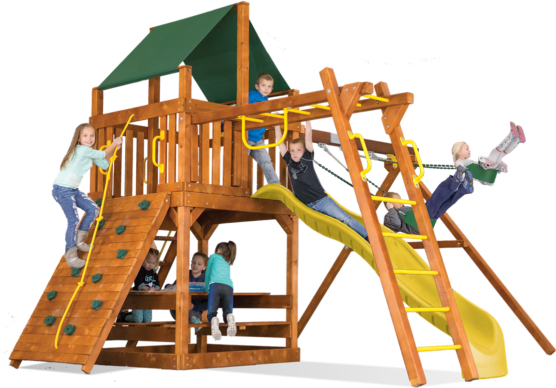 Children Playingon Wooden Playset