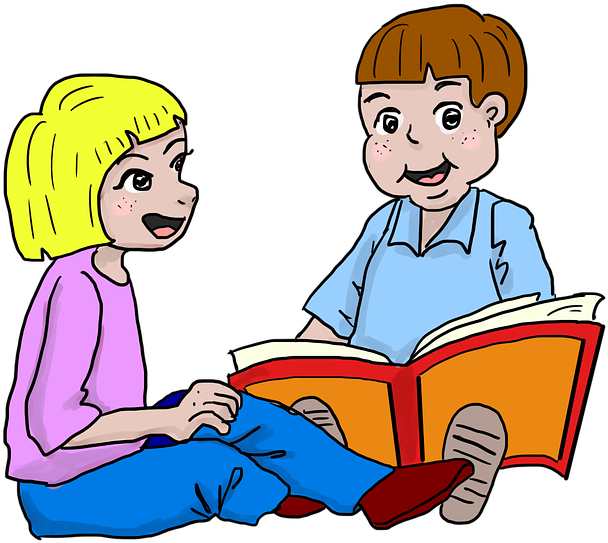 Children Reading Together Cartoon