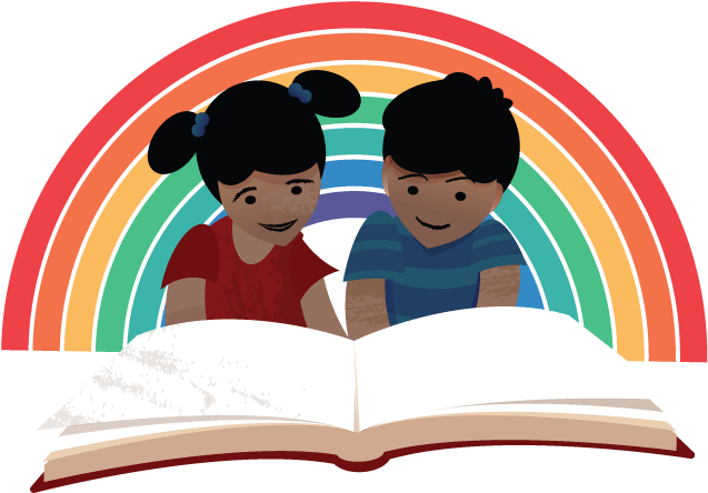 Children Reading Under Rainbow