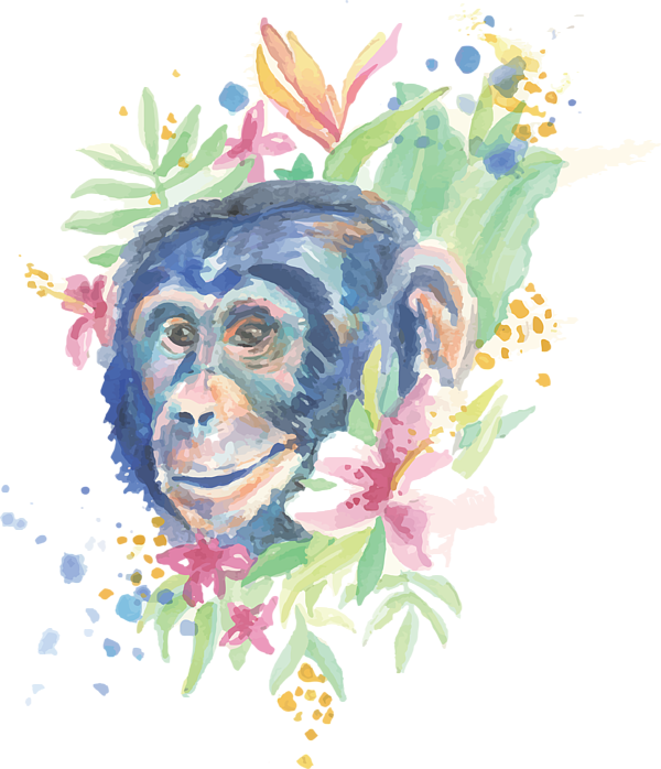 Chimpanzee Portrait Floral Artwork