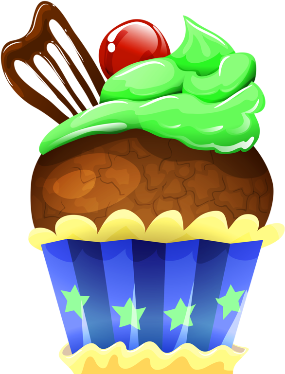Chocolate Cupcakewith Green Frostingand Cherry