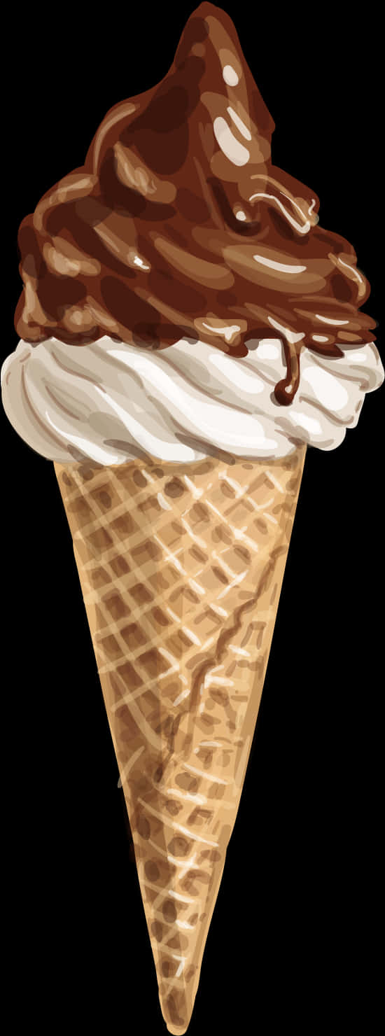 Chocolate Drizzled Soft Serve Ice Cream Cone