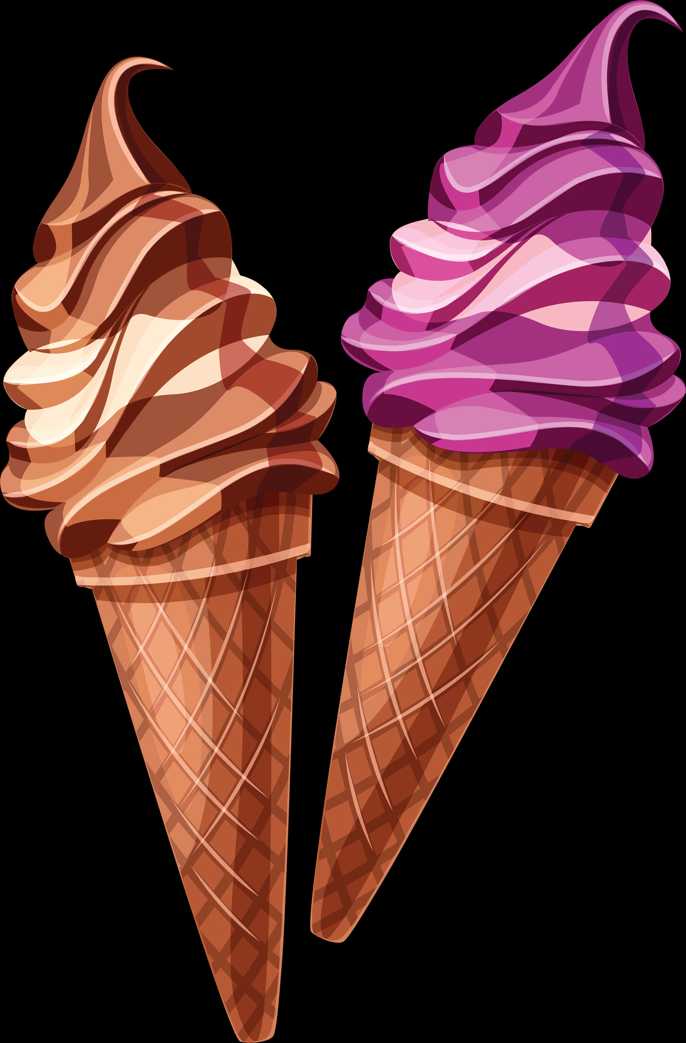 Chocolateand Purple Ice Cream Cones Clipart
