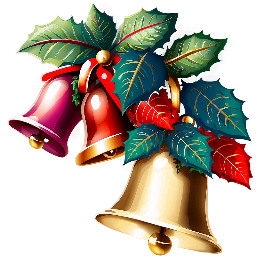 Christmas Bells With Poinsettia Png 59