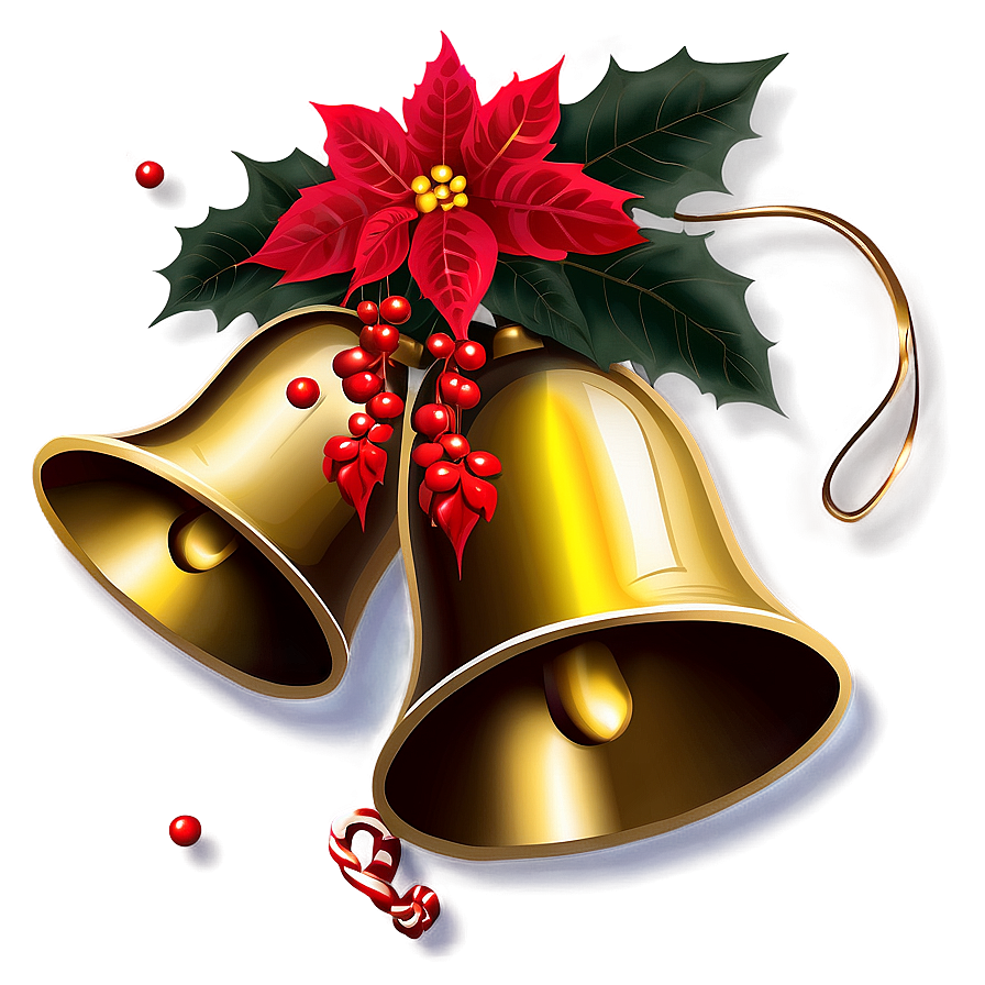 Christmas Bells With Poinsettia Png Bfd