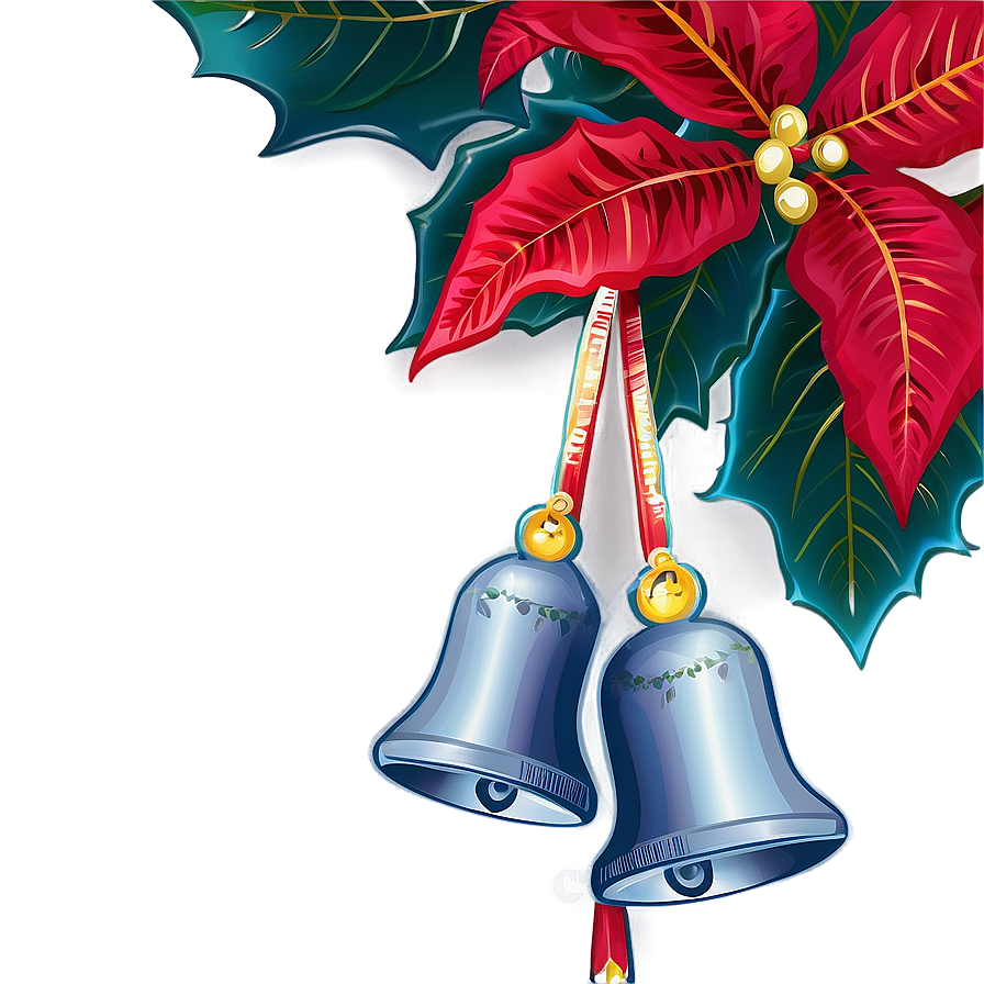 Christmas Bells With Poinsettia Png Hfg21