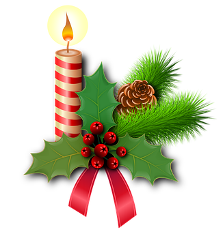 Christmas Candleand Holly Decoration