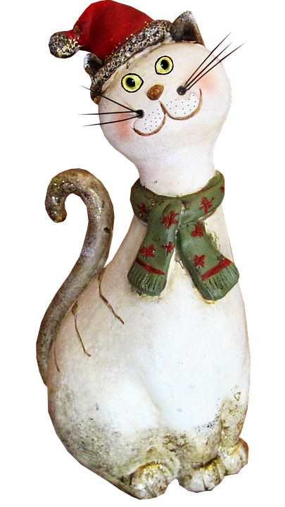 Christmas Cat Statuewith Santa Hat