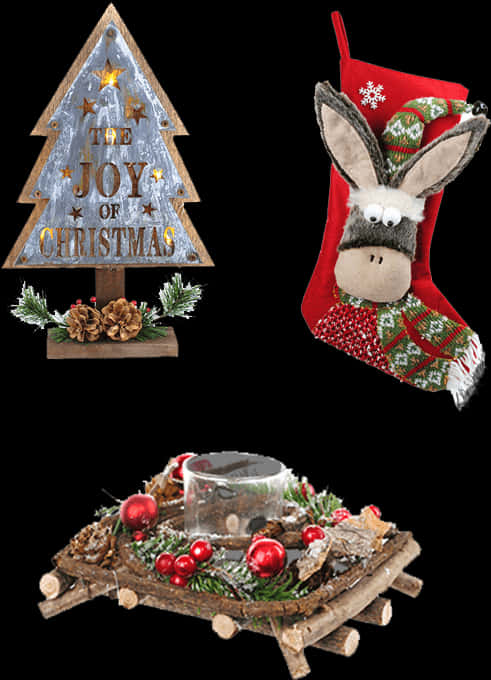 Christmas Decor Trio Joy Stocking Candleholder