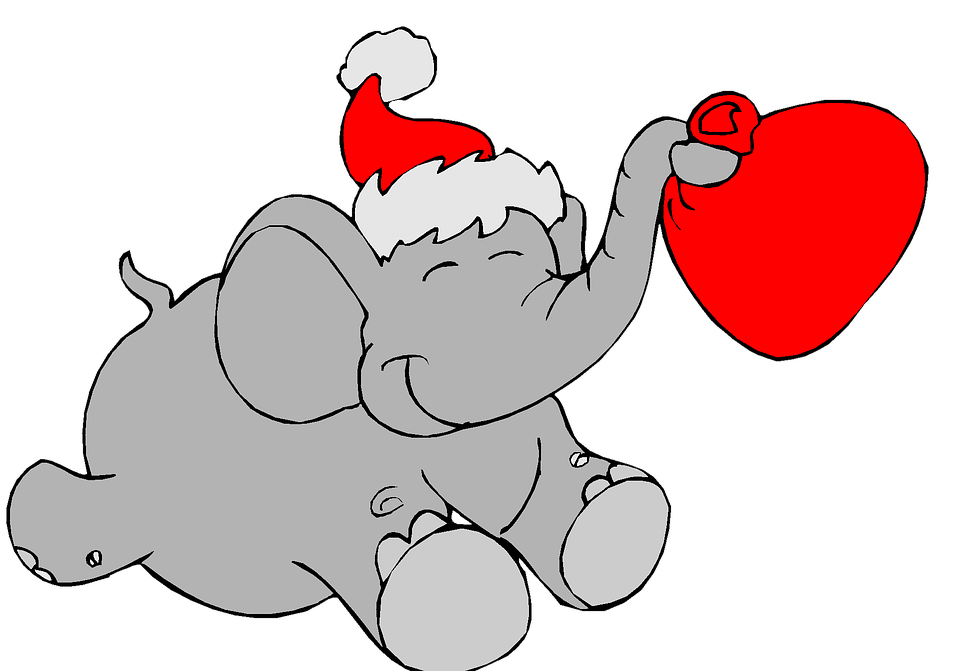 Christmas Elephantwith Heartand Santa Hat