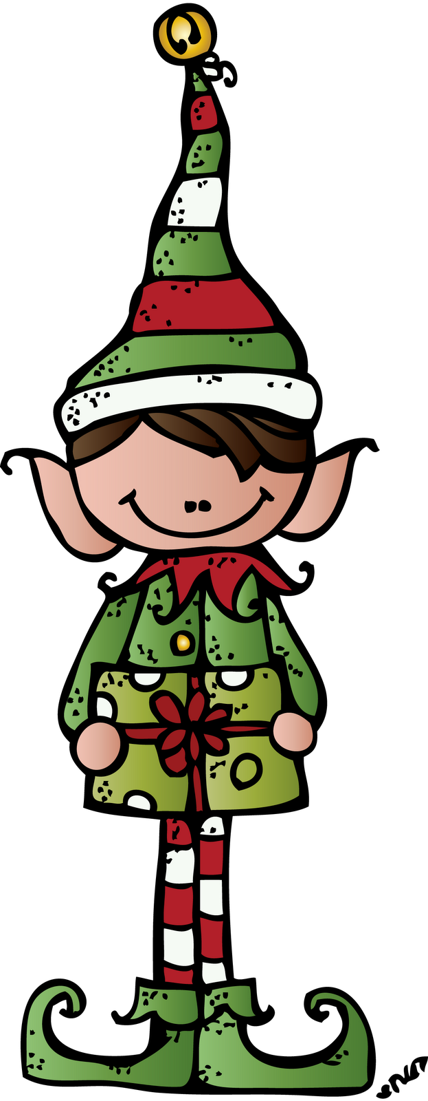 Christmas Elf Cartoon Holding Gift