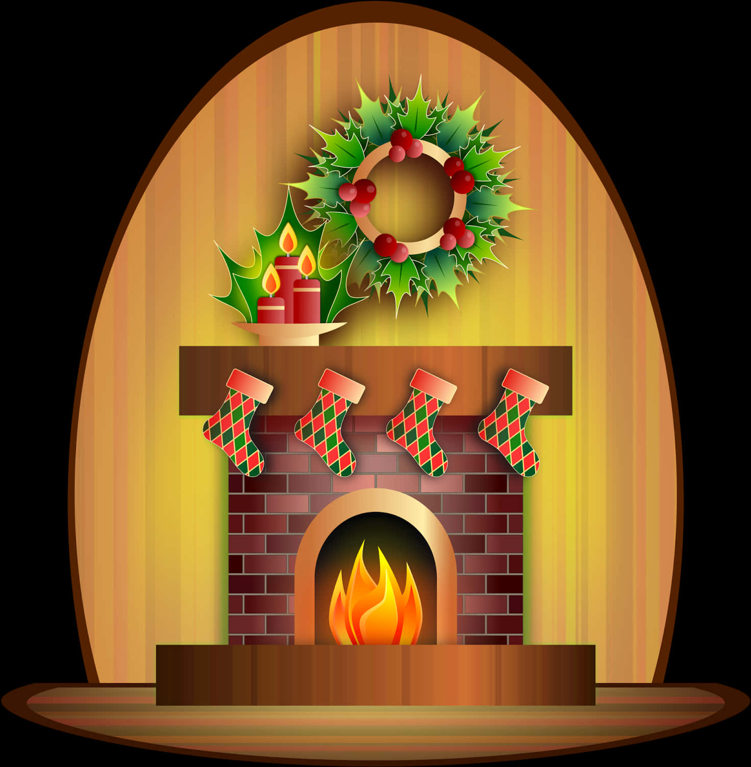 Christmas Fireplace Decoration Illustration