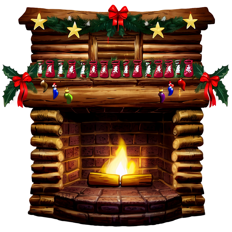 Christmas Fireplace In Log Cabin Png 06262024