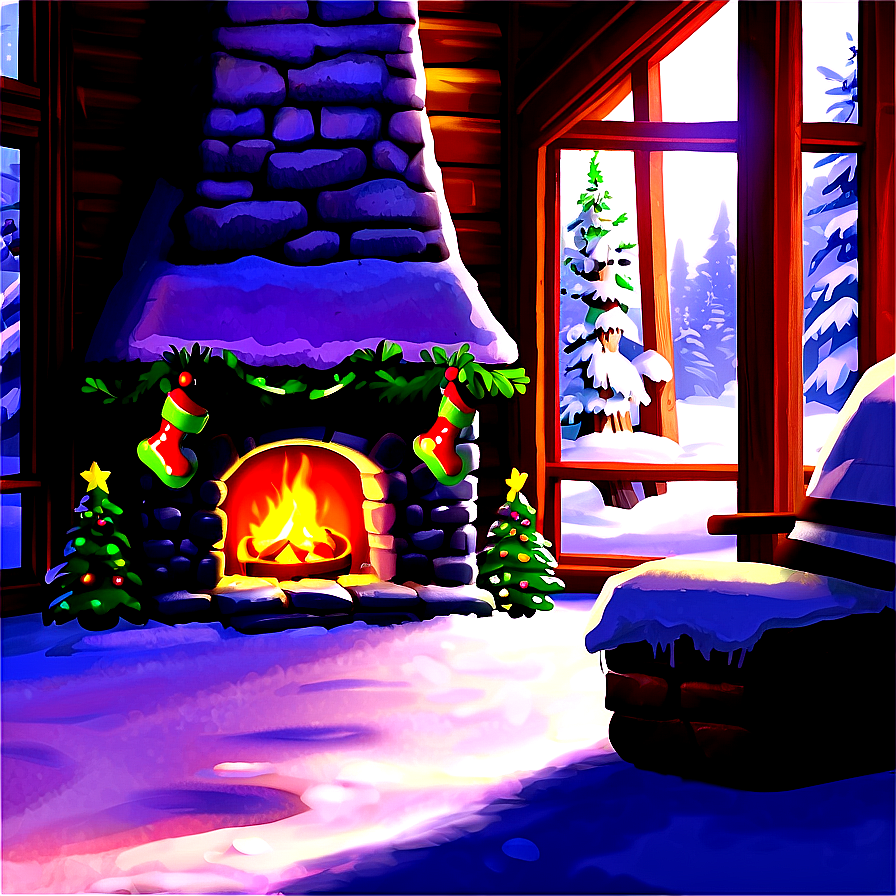 Christmas Fireplace In Snowy Cabin Png 06262024