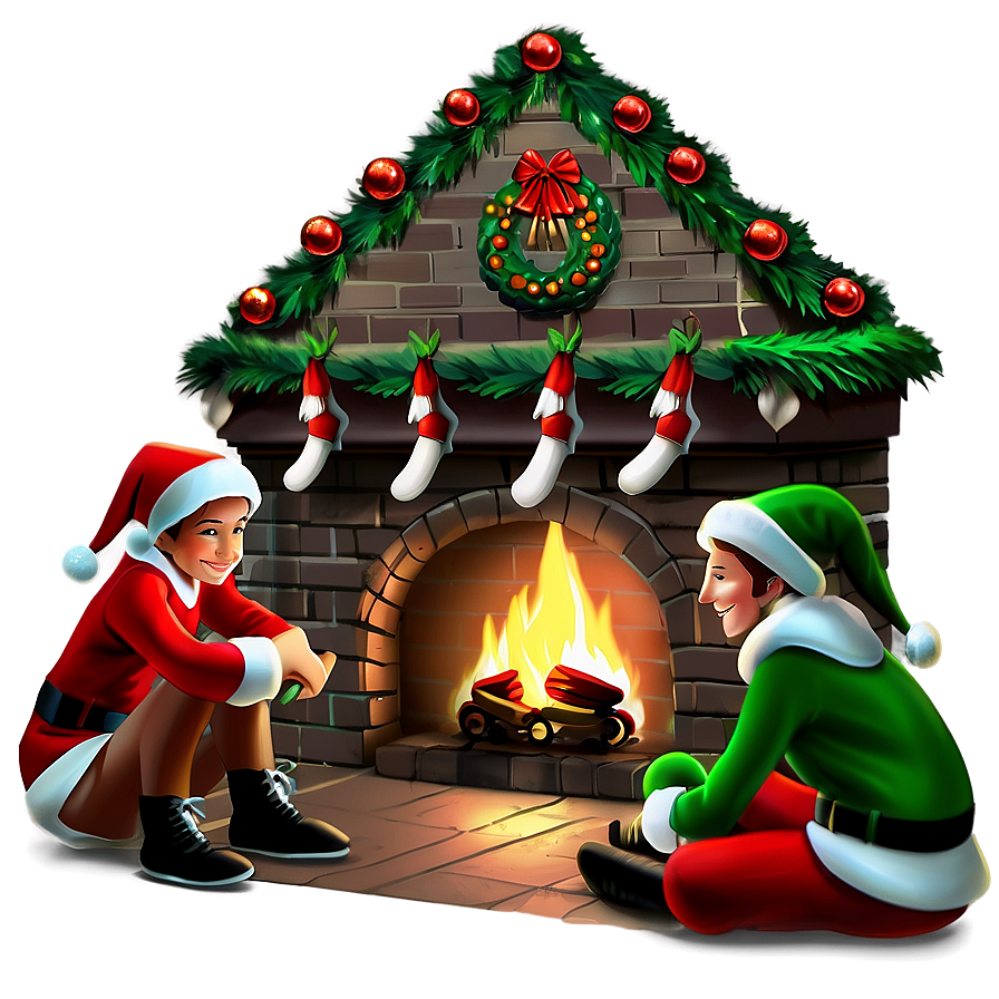 Christmas Fireplace With Elves Png 06262024