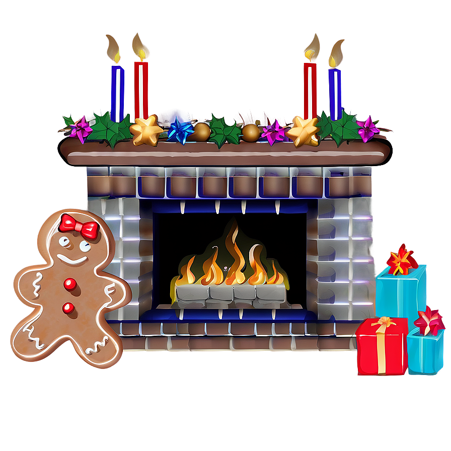 Christmas Fireplace With Gingerbread Png 89