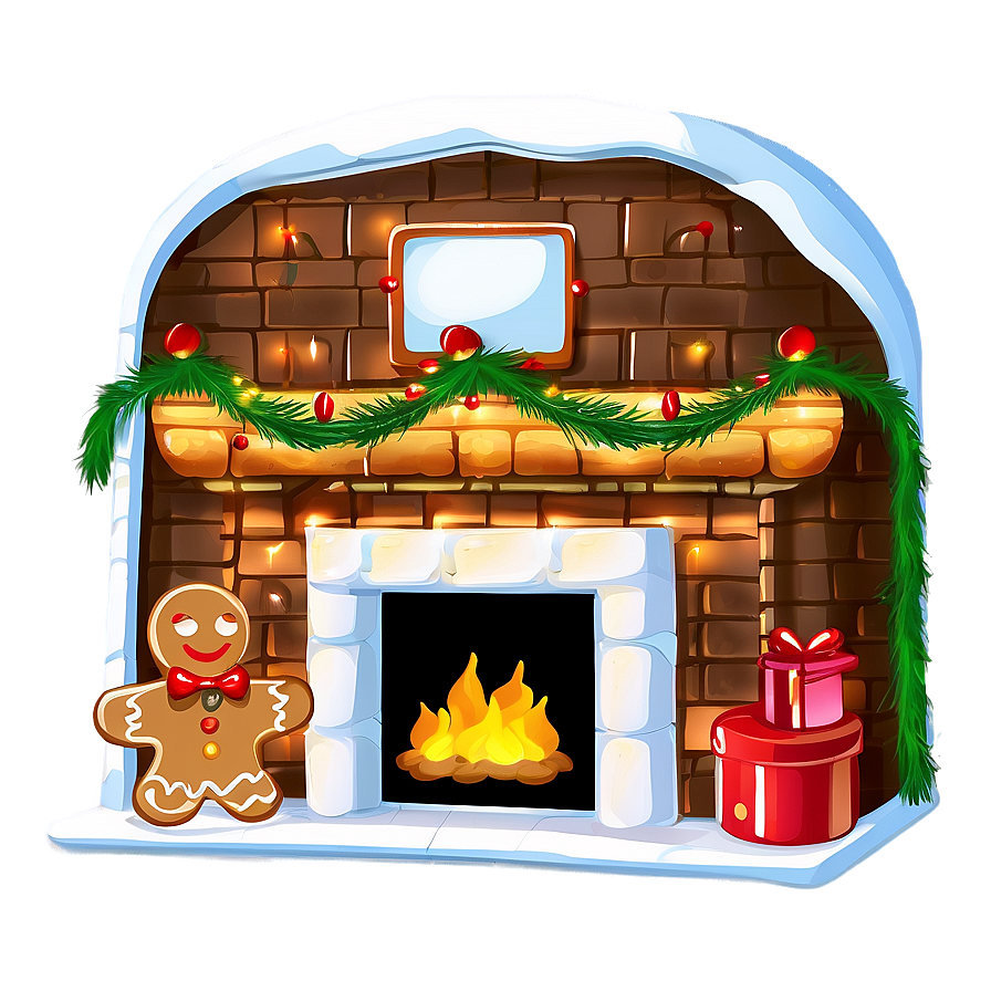 Christmas Fireplace With Gingerbread Png Wbb2